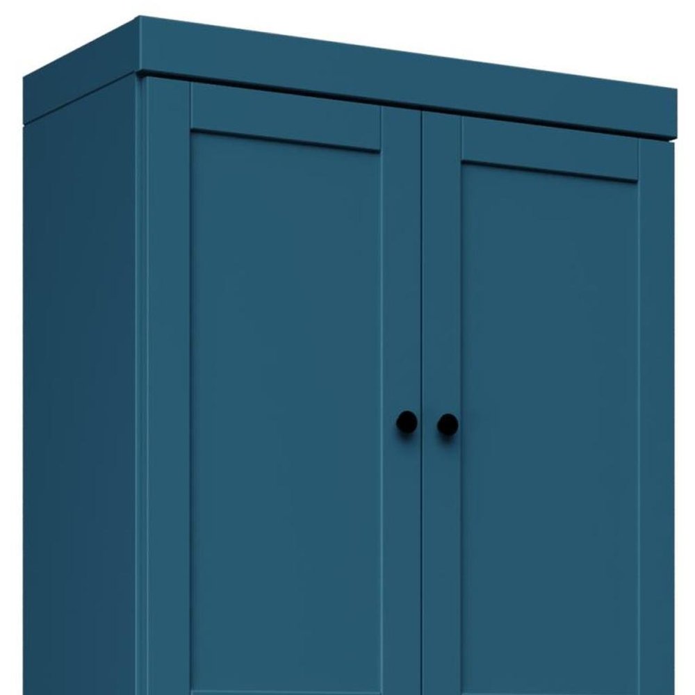 72" Teal Blue Solid Wood Adjustable Six Tier Library Bookcase with Four Doors — view 2