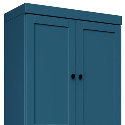 72" Teal Blue Solid Wood Adjustable Six Tier Library Bookcase with Four Doors HomeRoots