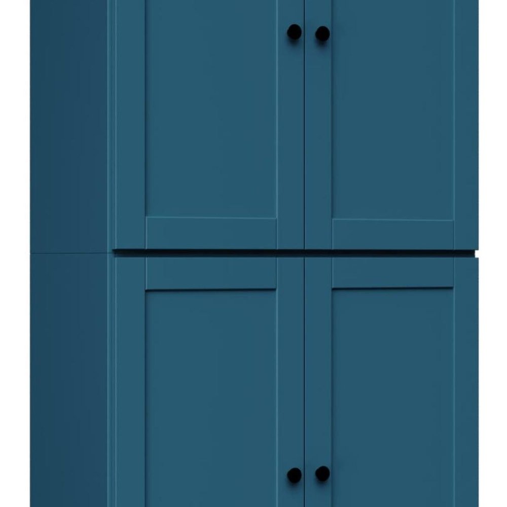 72" Teal Blue Solid Wood Adjustable Six Tier Library Bookcase with Four Doors