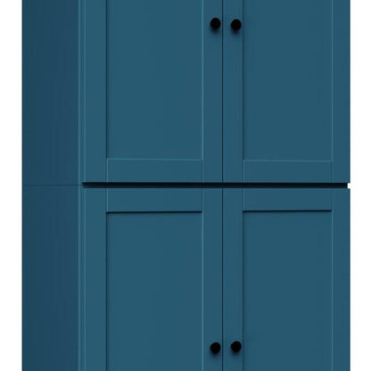 72" Teal Blue Solid Wood Adjustable Six Tier Library Bookcase with Four Doors