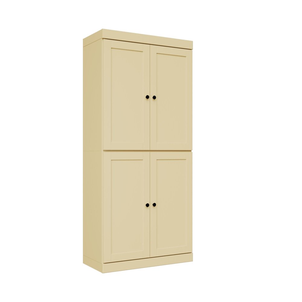 72" Yellow Solid Wood Adjustable Six Tier Library Bookcase with Four Doors — view 1
