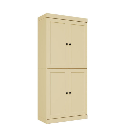72" Yellow Solid Wood Adjustable Six Tier Library Bookcase with Four Doors