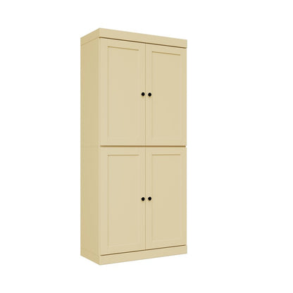 72" Yellow Solid Wood Adjustable Six Tier Library Bookcase with Four Doors HomeRoots