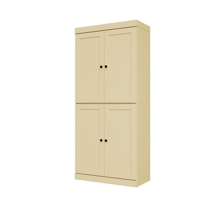 72" Yellow Solid Wood Adjustable Six Tier Library Bookcase with Four Doors HomeRoots