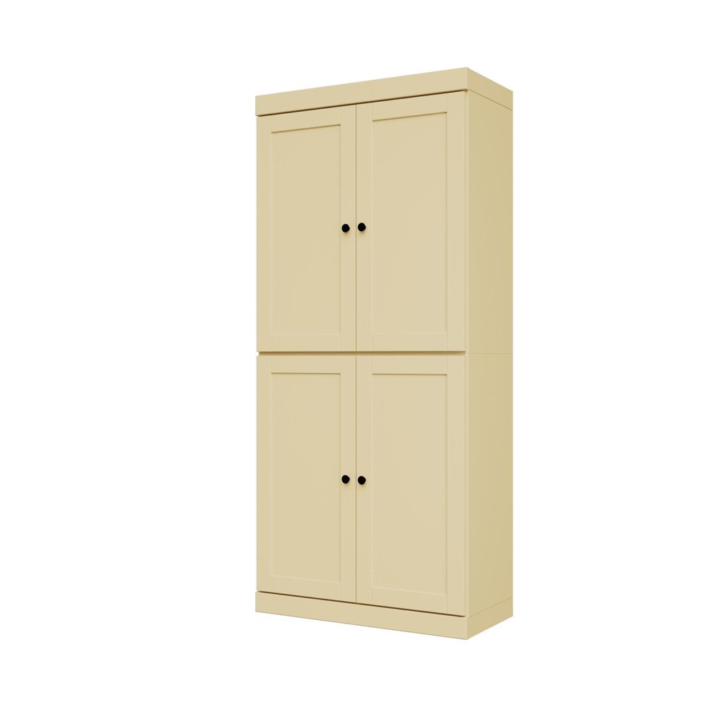 72" Yellow Solid Wood Adjustable Six Tier Library Bookcase with Four Doors — view 3