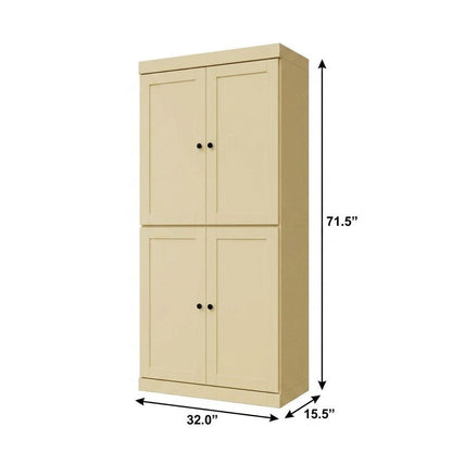 72" Yellow Solid Wood Adjustable Six Tier Library Bookcase with Four Doors HomeRoots