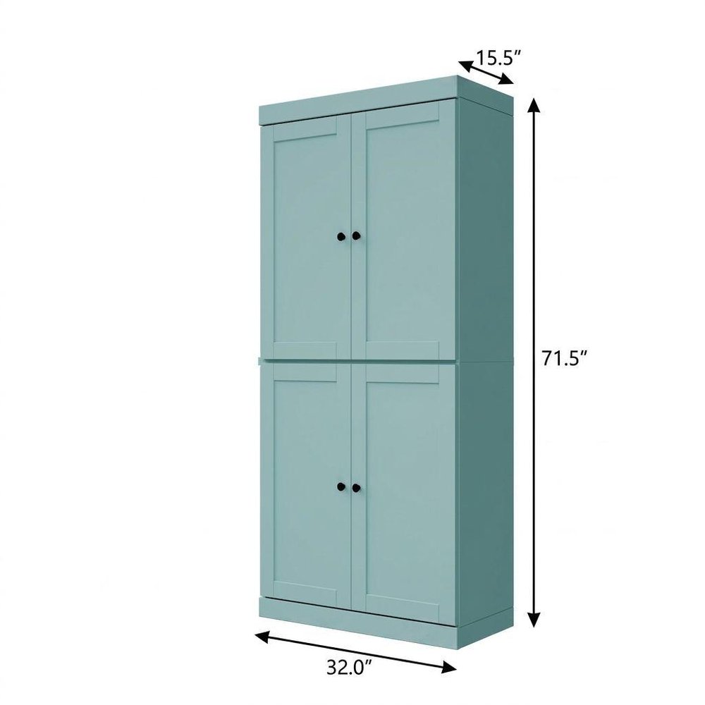 72" Aqua Solid Wood Adjustable Six Tier Library Bookcase with Four Doors HomeRoots