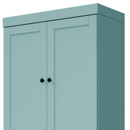 72" Aqua Solid Wood Adjustable Six Tier Library Bookcase with Four Doors HomeRoots