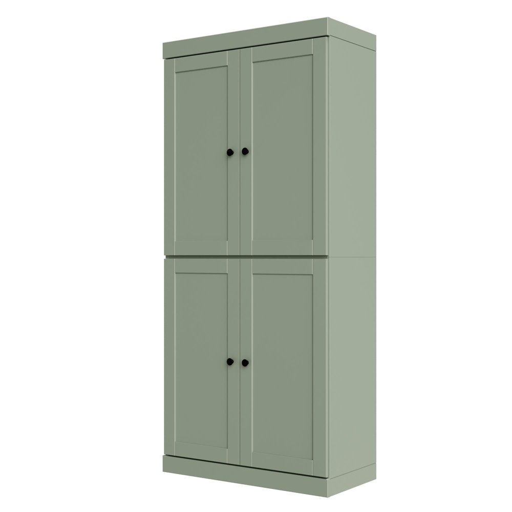 72" Sage Solid Wood Adjustable Six Tier Library Bookcase with Four Doors HomeRoots