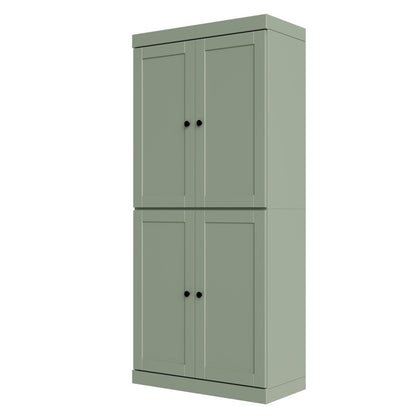 72" Sage Solid Wood Adjustable Six Tier Library Bookcase with Four Doors HomeRoots