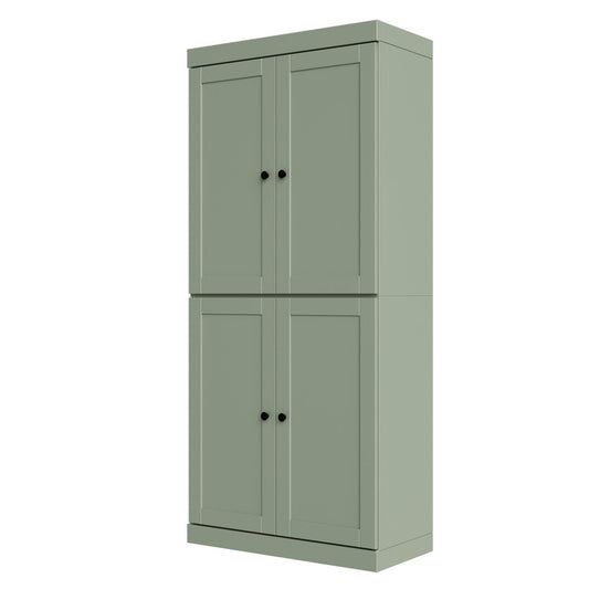 72" Sage Solid Wood Adjustable Six Tier Library Bookcase with Four Doors