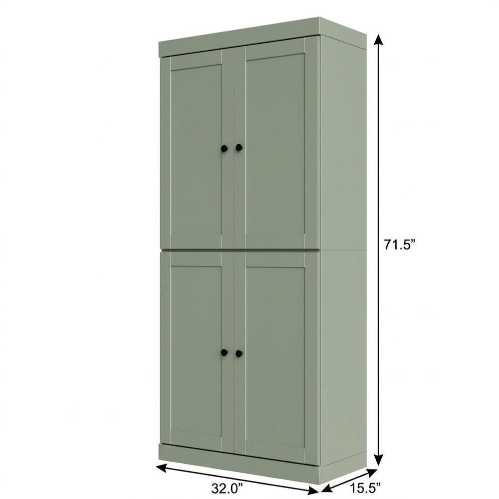 72" Sage Solid Wood Adjustable Six Tier Library Bookcase with Four Doors HomeRoots