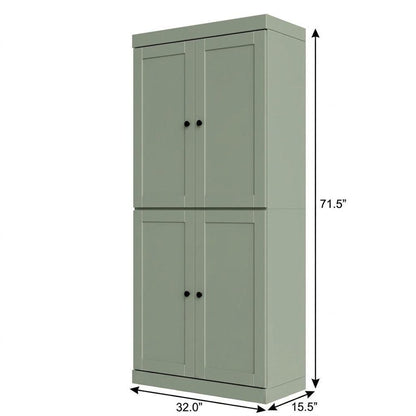 72" Sage Solid Wood Adjustable Six Tier Library Bookcase with Four Doors HomeRoots