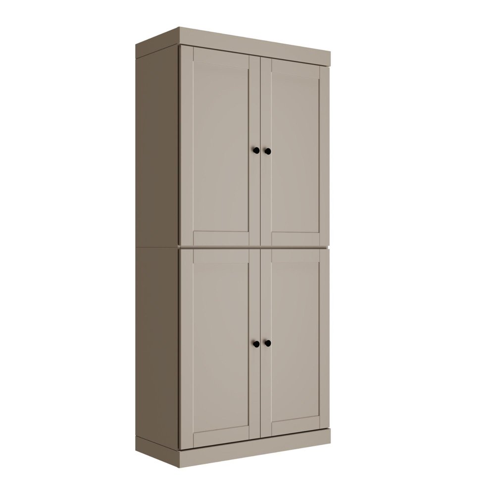 72" Beige Solid Wood Adjustable Six Tier Library Bookcase with Four Doors — view 6