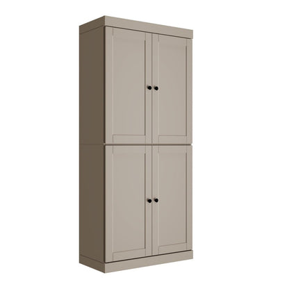 72" Beige Solid Wood Adjustable Six Tier Library Bookcase with Four Doors
