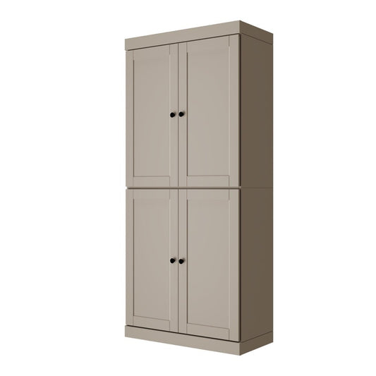 72" Beige Solid Wood Adjustable Six Tier Library Bookcase with Four Doors