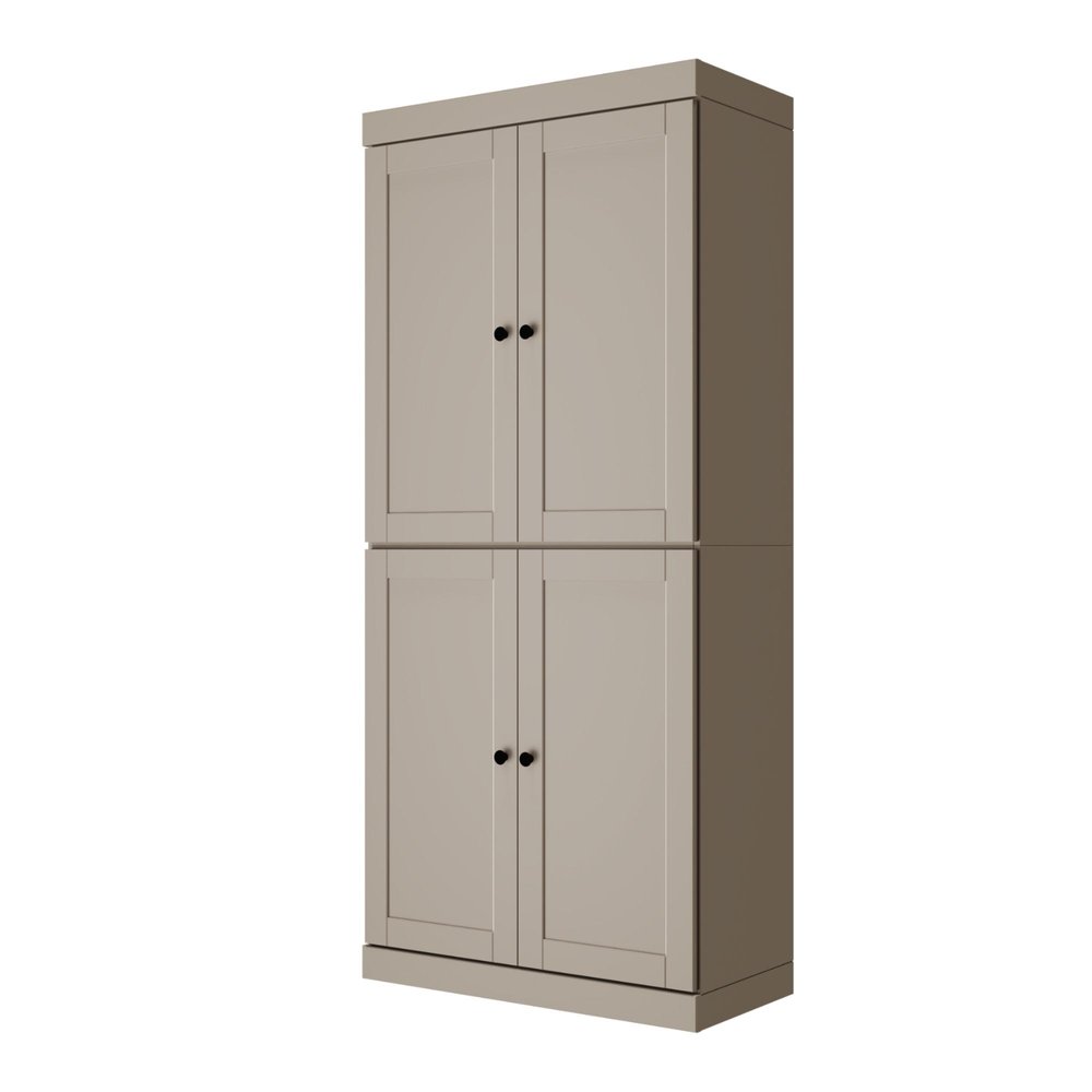 72" Beige Solid Wood Adjustable Six Tier Library Bookcase with Four Doors — view 1
