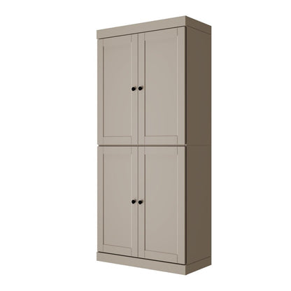 72" Beige Solid Wood Adjustable Six Tier Library Bookcase with Four Doors HomeRoots