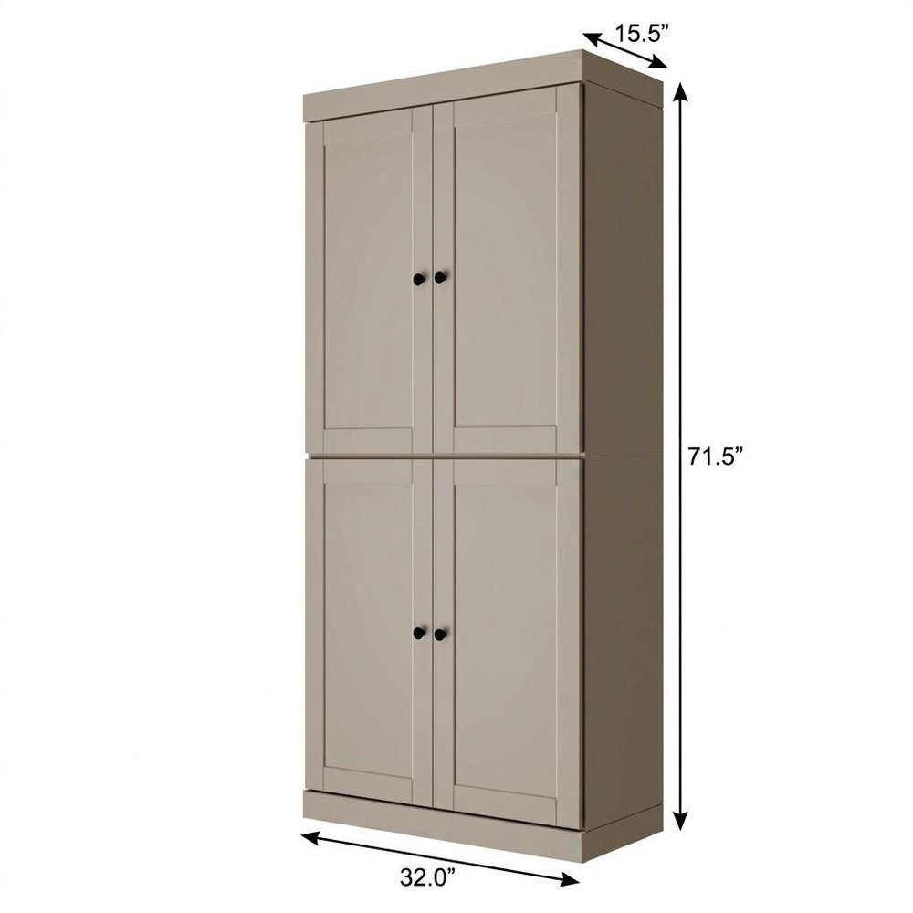 72" Beige Solid Wood Adjustable Six Tier Library Bookcase with Four Doors — view 3