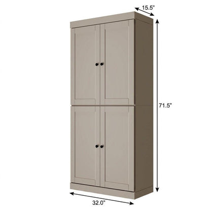 72" Beige Solid Wood Adjustable Six Tier Library Bookcase with Four Doors HomeRoots
