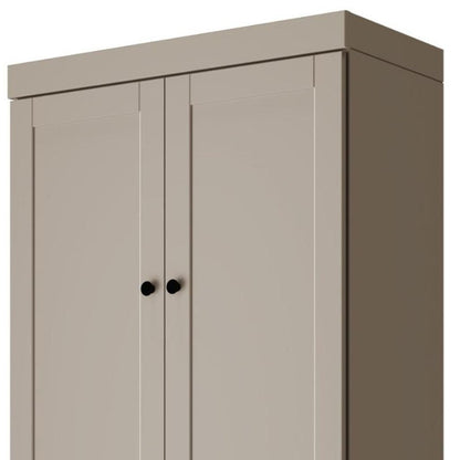 72" Beige Solid Wood Adjustable Six Tier Library Bookcase with Four Doors HomeRoots