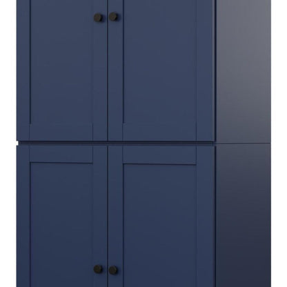 72" Navy Blue Solid Wood Adjustable Six Tier Library Bookcase with Four Doors