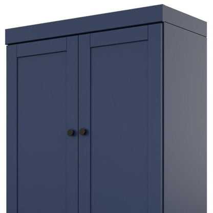 72" Navy Blue Solid Wood Adjustable Six Tier Library Bookcase with Four Doors HomeRoots