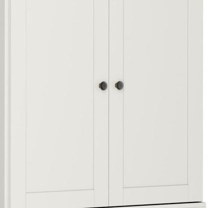 72" Off White Solid Wood Adjustable Six Tier Library Bookcase with Four Doors HomeRoots