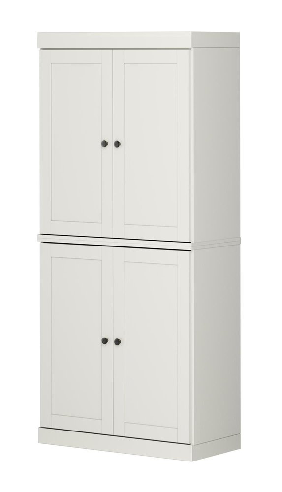72" Off White Solid Wood Adjustable Six Tier Library Bookcase with Four Doors — view 4