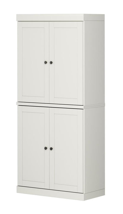 72" Off White Solid Wood Adjustable Six Tier Library Bookcase with Four Doors