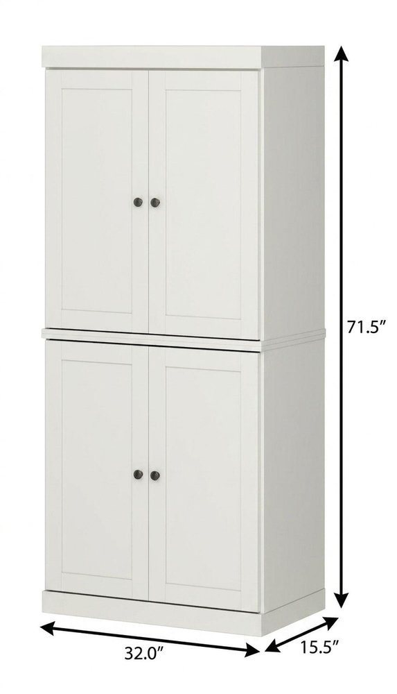 72" Off White Solid Wood Adjustable Six Tier Library Bookcase with Four Doors HomeRoots