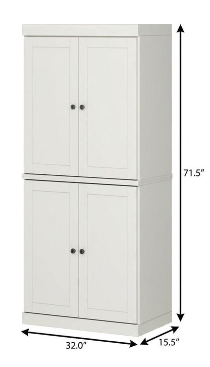 72" Off White Solid Wood Adjustable Six Tier Library Bookcase with Four Doors HomeRoots