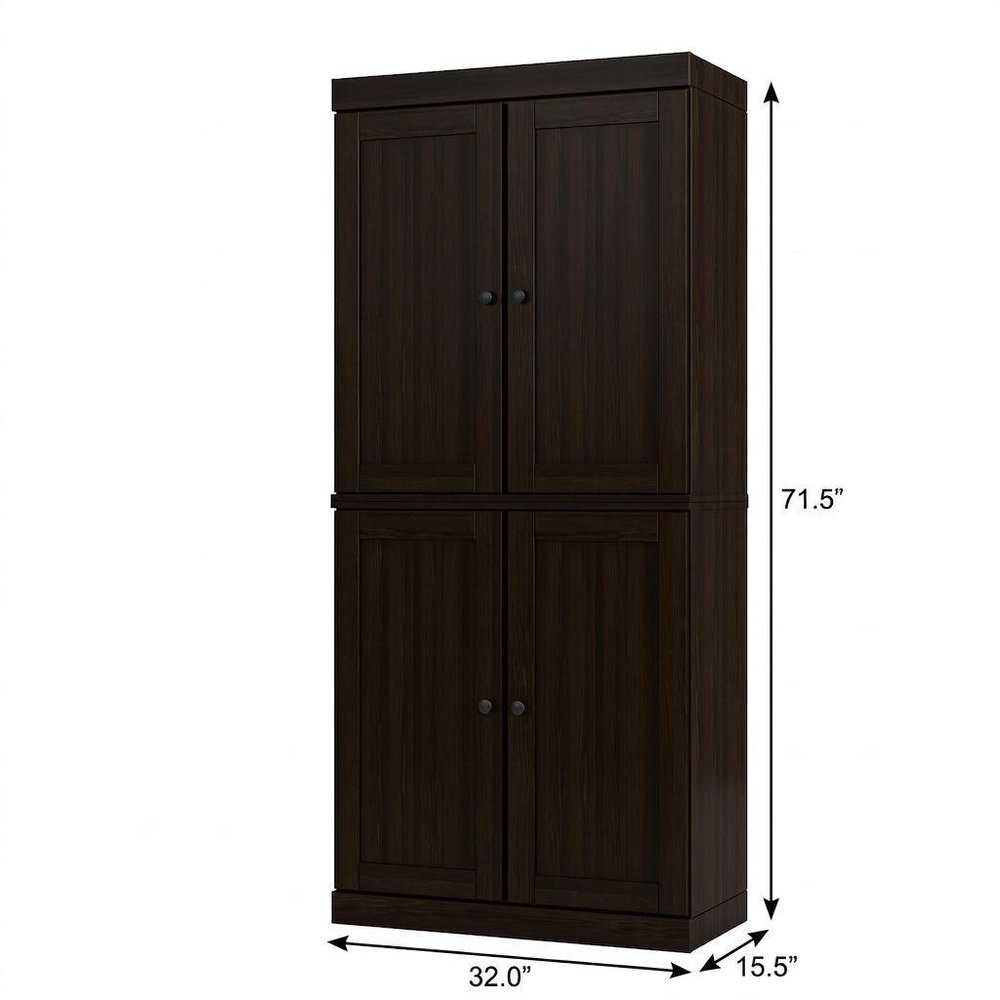 72" Espresso Solid Wood Adjustable Six Tier Library Bookcase with Four Doors HomeRoots