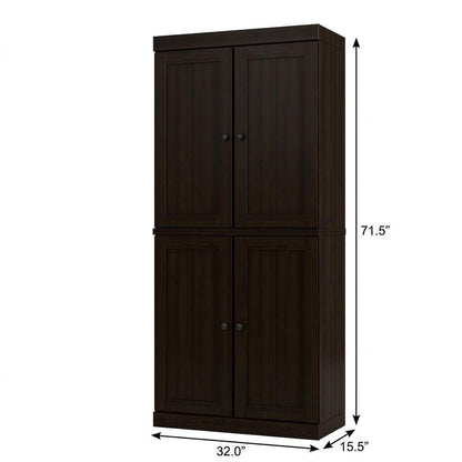 72" Espresso Solid Wood Adjustable Six Tier Library Bookcase with Four Doors HomeRoots