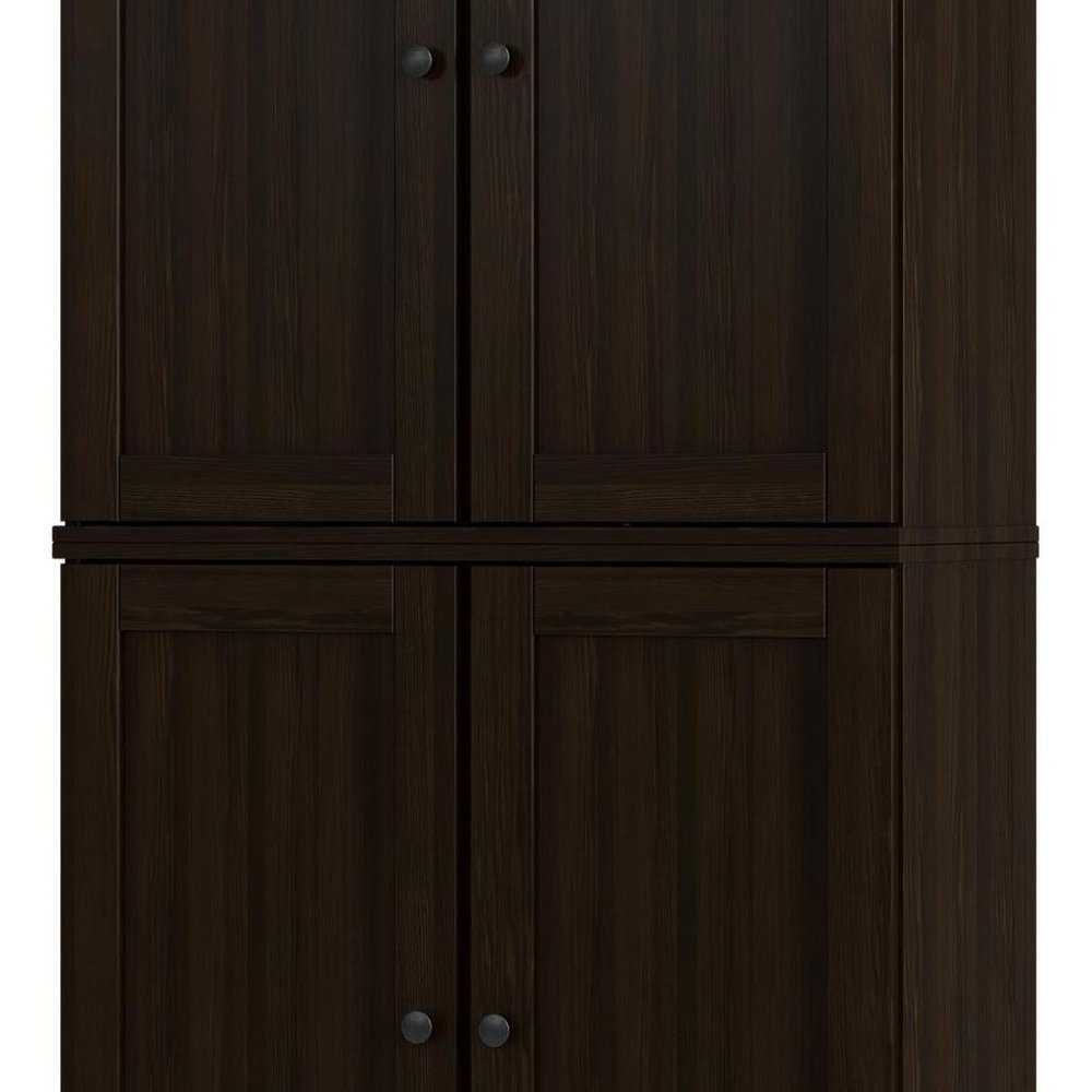 72" Espresso Solid Wood Adjustable Six Tier Library Bookcase with Four Doors