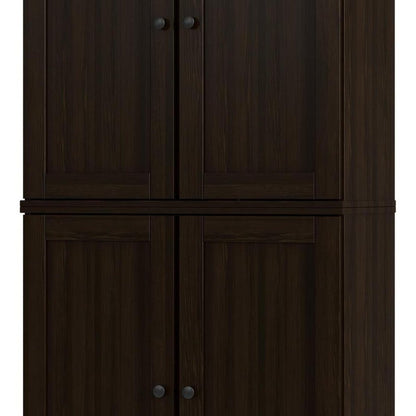 72" Espresso Solid Wood Adjustable Six Tier Library Bookcase with Four Doors