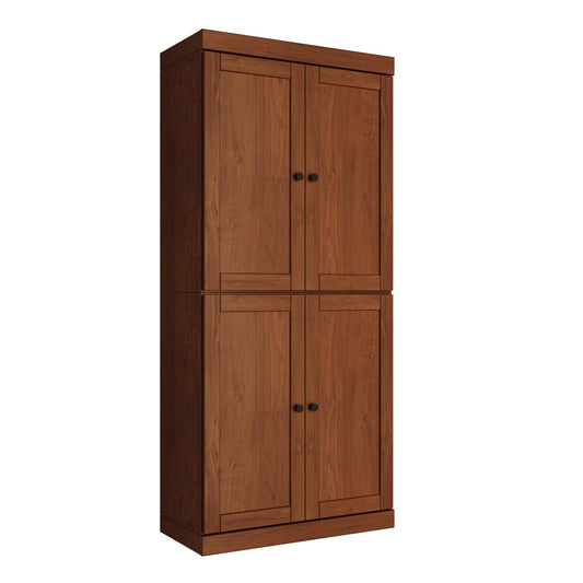 72" Coffee Solid Wood Adjustable Six Tier Library Bookcase with Four Doors