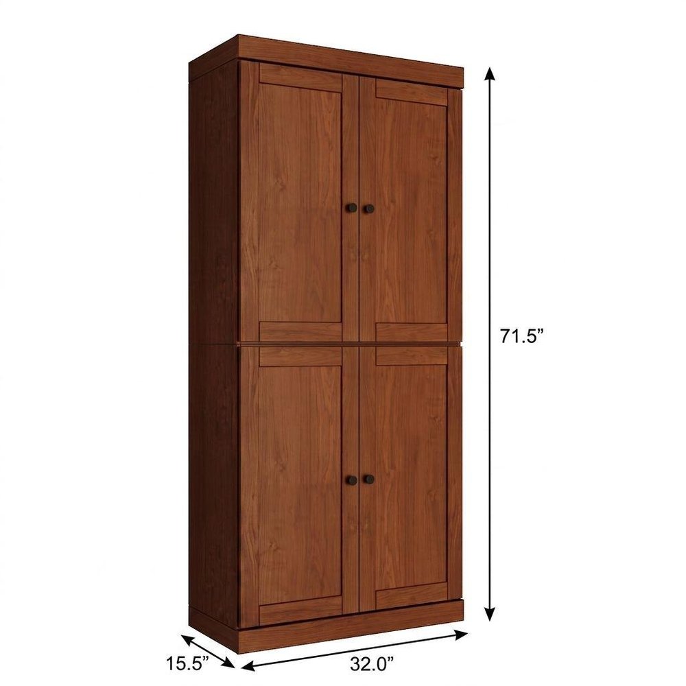 72" Coffee Solid Wood Adjustable Six Tier Library Bookcase with Four Doors HomeRoots