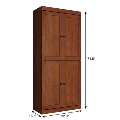 72" Coffee Solid Wood Adjustable Six Tier Library Bookcase with Four Doors HomeRoots