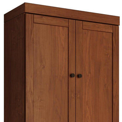 72" Coffee Solid Wood Adjustable Six Tier Library Bookcase with Four Doors HomeRoots
