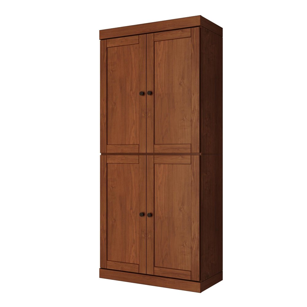 72" Coffee Solid Wood Adjustable Six Tier Library Bookcase with Four Doors — view 6