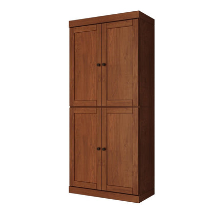 72" Coffee Solid Wood Adjustable Six Tier Library Bookcase with Four Doors