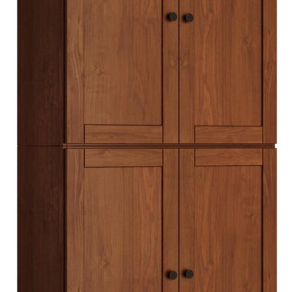 72" Coffee Solid Wood Adjustable Six Tier Library Bookcase with Four Doors