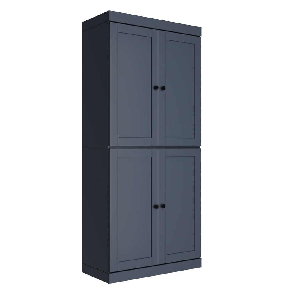 72" French Blue Solid Wood Adjustable Six Tier Library Bookcase with Four Doors — view 1