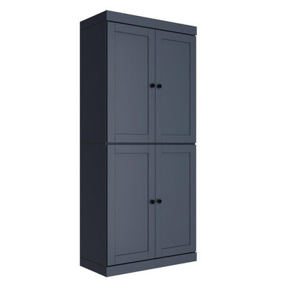 72" French Blue Solid Wood Adjustable Six Tier Library Bookcase with Four Doors HomeRoots