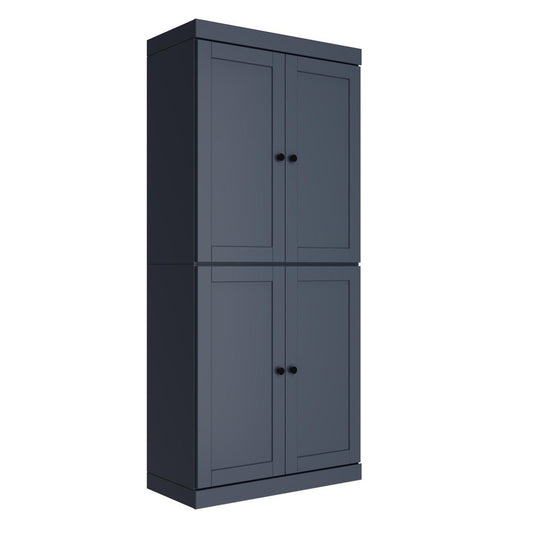 72" French Blue Solid Wood Adjustable Six Tier Library Bookcase with Four Doors