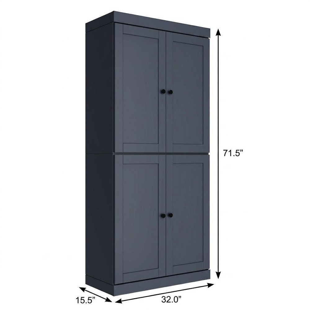 72" French Blue Solid Wood Adjustable Six Tier Library Bookcase with Four Doors HomeRoots