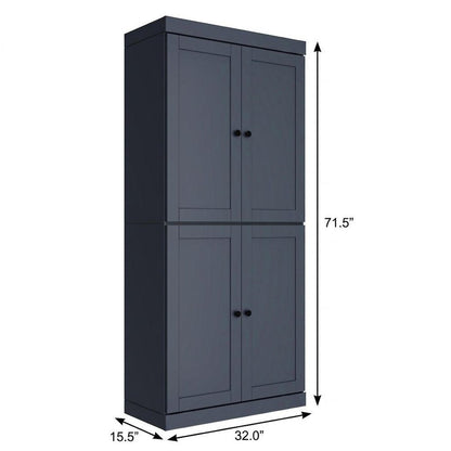 72" French Blue Solid Wood Adjustable Six Tier Library Bookcase with Four Doors HomeRoots