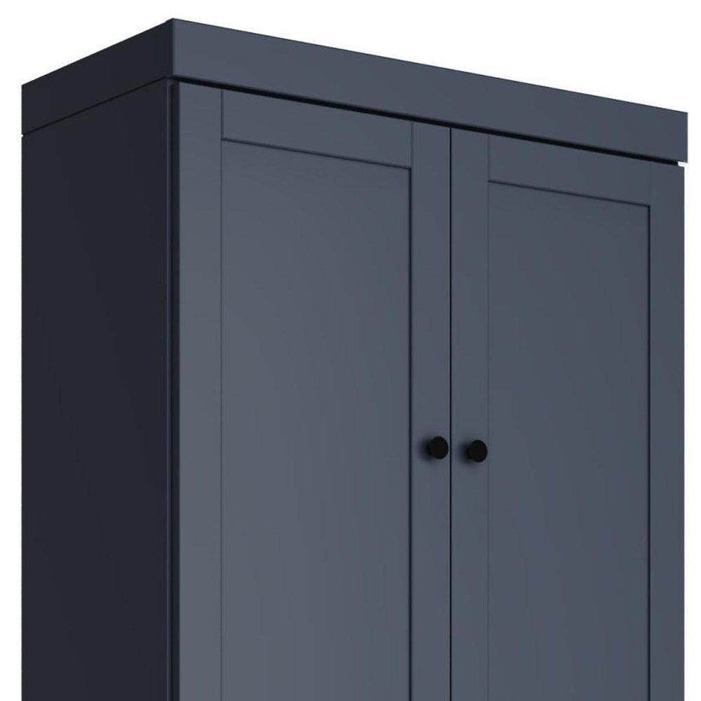 72" French Blue Solid Wood Adjustable Six Tier Library Bookcase with Four Doors HomeRoots