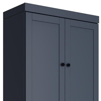 72" French Blue Solid Wood Adjustable Six Tier Library Bookcase with Four Doors HomeRoots